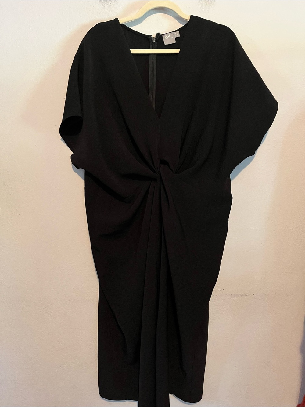 ASOS Black Twist-Front V-Neck Women’s Midi Dress Size 18